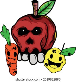 Illustration vector graphic of fruits appel carrot with skull 