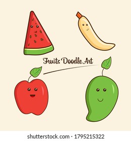 Illustration of vector graphic fruits doodle art style