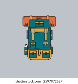 illustration vector graphic of a fully loaded backpack. Perfect for icon, sticker design, advertising design, logo design, element design, etc