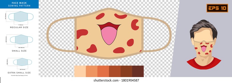 Illustration Vector Graphic of funny masks with emotion expression in mask design. Face mask sewing pattern front view concept with real size ready to print. Face mask design template for print.
