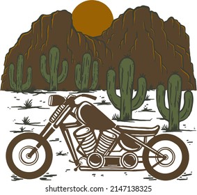 Illustration vector graphic of “Riding With Funny On The Desert” for apparel design merchandise, such as logos on product packaging 