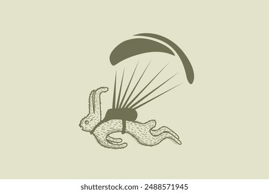 Illustration vector graphic of funny rabbit flying with parachute. Good for logo