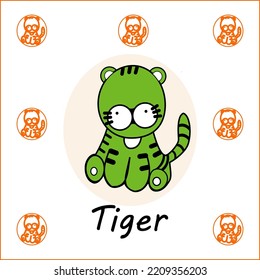 illustration vector graphic of funny tiger while sitting with green color