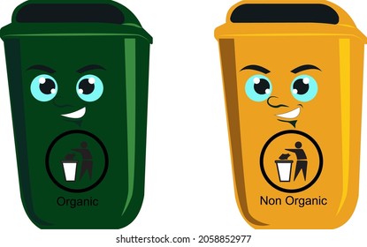 illustration vector graphic funny trash cans, good for logos, symbols in places such as public parks, dining places, office buildings and others.