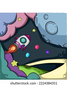 Illustration vector graphic of galaxy and rocket,so beautiful atmosfer views.
Design with retro cartoon style,so trendy and unique texture.
Design so perfect to background, wallpaper,etc.