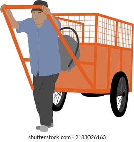 Illustration vector graphic of garbage collectors and carts. Suitable for graphic resources, backgrounds and templates.