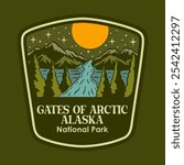 Illustration vector graphic of GATES OF ARCTIC AT THE NIGHT NATIONAL PARK BADGE LOGO DESIGN VECTOR ILLUSTRATION for apparel design merchandise, such as logos on product packaging