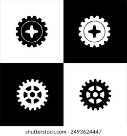 Ilustración Vector gráfico de ícono de engranaje, blanco y negro