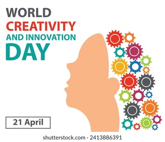 ilustración vectorial gráfico de cabeza humana con el cabello de engranajes, perfecto para el día internacional, el día mundial de la creatividad y la innovación, celebración, tarjeta de saludo, etc.