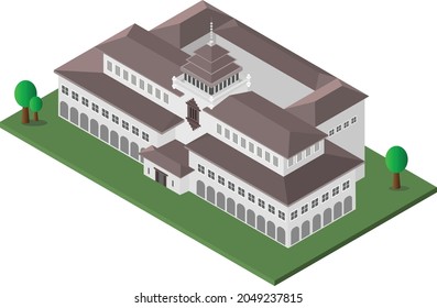 Illustration Vector graphic of Gedung Sate with isometric style. Good for illustration, map object, game assets, etc