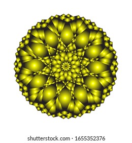 illustration vector graphic of Geometric Mandala Design. Round ornament in 3D on white background. with golden yellow color. fit for logo, icon or symbol, etc.