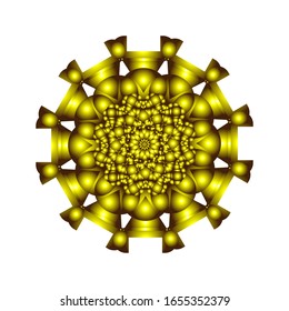 illustration vector graphic of Geometric Mandala Design. Round ornament in 3D on white background. with golden yellow color. fit for logo, icon or symbol, etc.