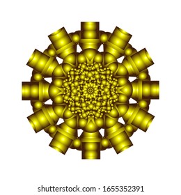 Vektorillustration des Geometrischen Mandala Designs. Rund Ornament in 3D auf weißem Hintergrund. mit goldgelber Farbe. geeignet für Logo, Symbol oder Symbol usw.