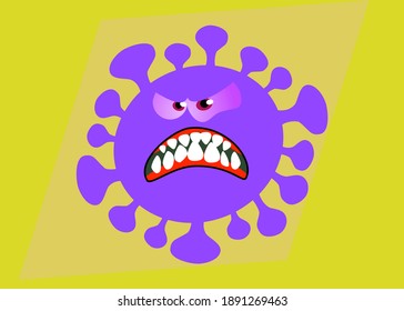 Illustration, Vektorgrafik eines Keims mit Augen und Mund, Zeichen für Corona-Virus oder COVID-19 in Cartoon-Design