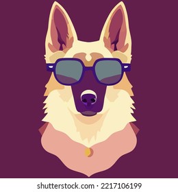 illustration Vector graphic of German shepherd wearing sunglasses wearing sunglasses isolated good for icon, mascot, print on t-shirt or customize your design