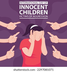 illustration vector graphic of a girl covering her ears, showing some pointing hands, perfect for international day, innocent children victims of aggression, celebrate, greeting card, etc.