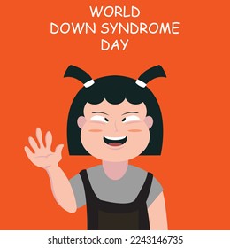illustration vector graphic of girl with down syndrome waving, perfect for international day, world down syndrome day, celebrate, greeting card, etc.