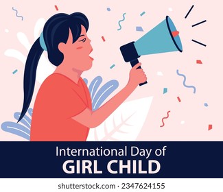 illustration vector graphic of a girl holding a megaphone, perfect for international day, international day of girl child, celebrate, greeting card, etc.