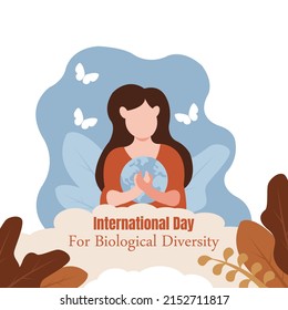 illustration vector graphic of a girl hugging the earth, perfect for international day for biological diversity, celebrate, greeting card, etc.
