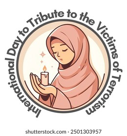 illustration vector graphic of a girl  are looking up carrying a candle, perfect for international day, victims of terrorism, celebrate, greeting card, etc.