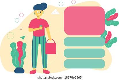 Illustration Vektorgrafik des Mädchens mit Telefon beschreiben die Massage. Gut für Webdesign, Instagram-Feed, i Design a