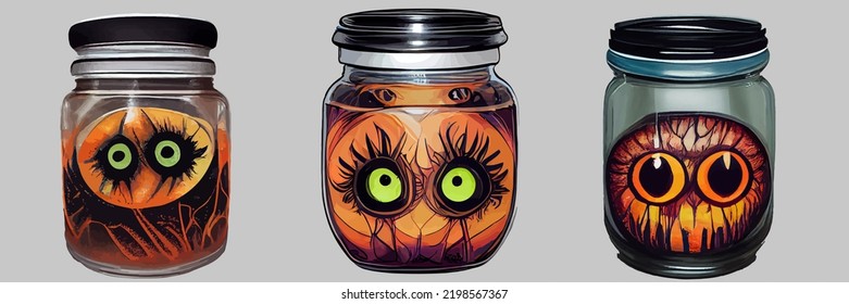 ilustración vectorial gráfico del frasco de botellas de vidrio con el monstruo de ojos espeluznante aislado perfecto para el afiche de Halloween o editar y personalizar tu diseño, tarjeta, pancarta, medios sociales 