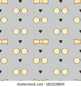 illustration vector graphic of glasses, bowties and heart seamless pattern. Father Day Seamless Pattern
