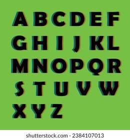 Illustration vector graphic of glitch alphabets with green background perfect for magazine, personal use, content keator, etc.