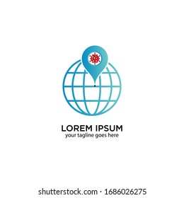 illustration vector graphic of globe and pin with coronavirus image in it, suitable for mobile application icon or web icon