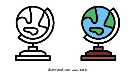 Illustration Vector Graphic of globe world, earth planet, school icon. Color and black cartoon Gambar.