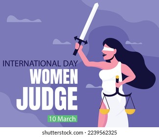 illustration vector graphic of the goddess themis swings a sword and holds a scale, showing clouds, perfect for international day, women judge, celebrate, greeting card, etc.