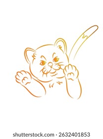 Illustration Vector Graphic Of Golden Color Line Art Funny Cat