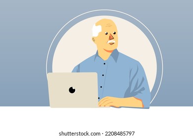 Vektorgrafik eines Großvaters mit einem Laptop. ideal für flache Animationen.