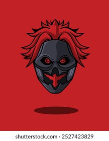 Illustration Vektorgrafik der grauen Maske und rotes Haar geben einen gruseligen Eindruck. Gut für Halloween-Event-Design und Spiel