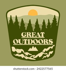 Illustration vector graphic of GREAT OUTDOORS GREEN FOREST NATURAL  for apparel design merchandise, such as logos on product packaging