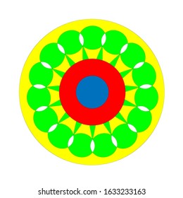 illustration vector graphic of green circle with blue button on yellow background. good for logos and icons and symbols. vector illustration