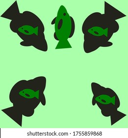 illustration vector graphic of green fish concept design with green background