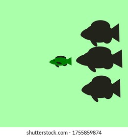 illustration vector graphic of green fish concept design with green background