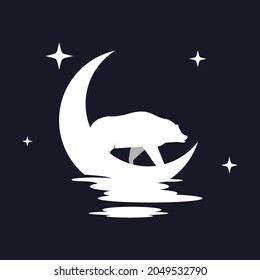 Illustration Vector Graphic of Grizzly Bear with Moon Background. Perfect to use for T-shirt or Event