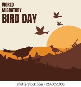 illustration vector graphic of a group of birds flying over the forest, perfect for world migratory bird day, celebrate, greeting card, etc.