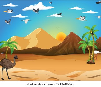 illustration vector graphic of a group of birds flying over the forest, perfect for world migratory bird day, vector illustration of a flock of migrating birds on a blue background.
