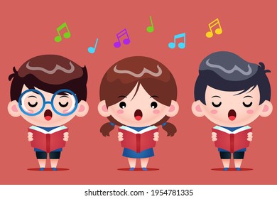 Illustration vector graphic of Group Of Children Singing In A Choir. Perfect for children book cover, children book illustrations, game illustration, banner, animation, etc. 