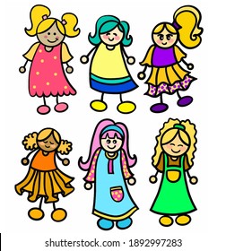 illustration vector graphic of group of cute little kids with various characters