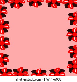 illustration vector graphic of a group of red flowers at an angle which has four petals where in the middle of the petal there is a vertical white line and four other petals are black concept design
