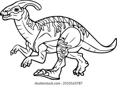 illustration vector graphic of Hadrosaurus dinosaur carnivorous animal black and white image design good for children's learning