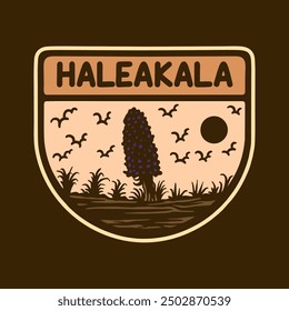 Illustration vector graphic of HALEAKALA NATIONAL PARK BADGE LOGO for apparel design merchandise, such as logos on product packaging