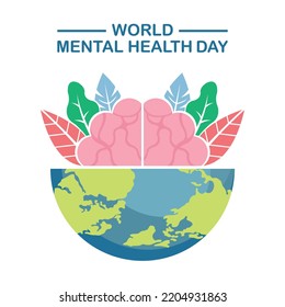 ilustración vectorial de medio órgano cerebral en el planeta tierra, perfecto para el día internacional, día mundial de la salud mental, celebración, tarjeta de saludo, etc.