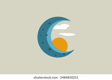 Illustration vector graphic of halfmoon and sun with cloud. Good for logo
