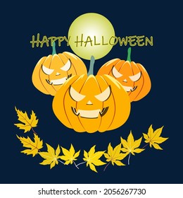 illustration Vector graphic of Halloween background. Halloween pumpkins and maple leaves on dark blue background. Good for wallpaper, backgrounds, web page background, gift wrapping paper, cards etc.
