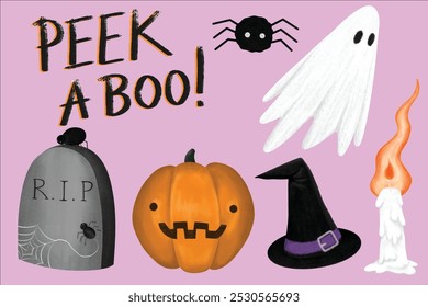 Illustration vector graphic of halloween collection items. Good for halloween festival design.